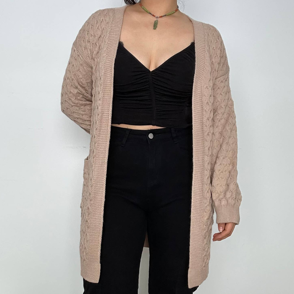 Showpo Beige/Tan Knitted Oversized Cardigan Women's US 2